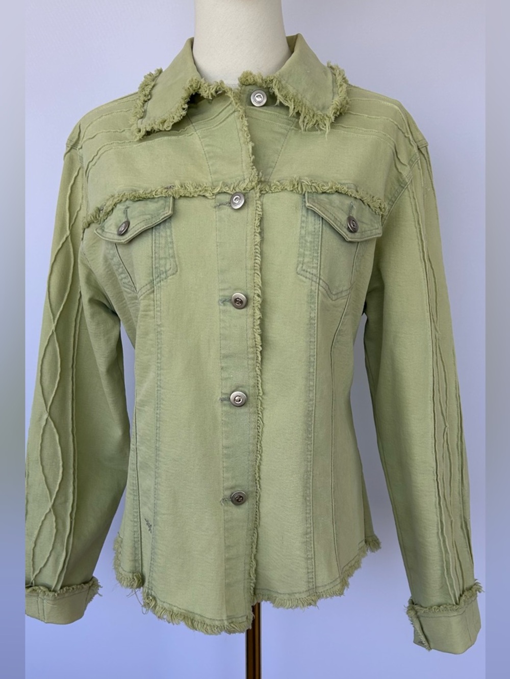 Brazil Roxx Women’s Frayed Edge Jean Jacket Lime Green Size Medium